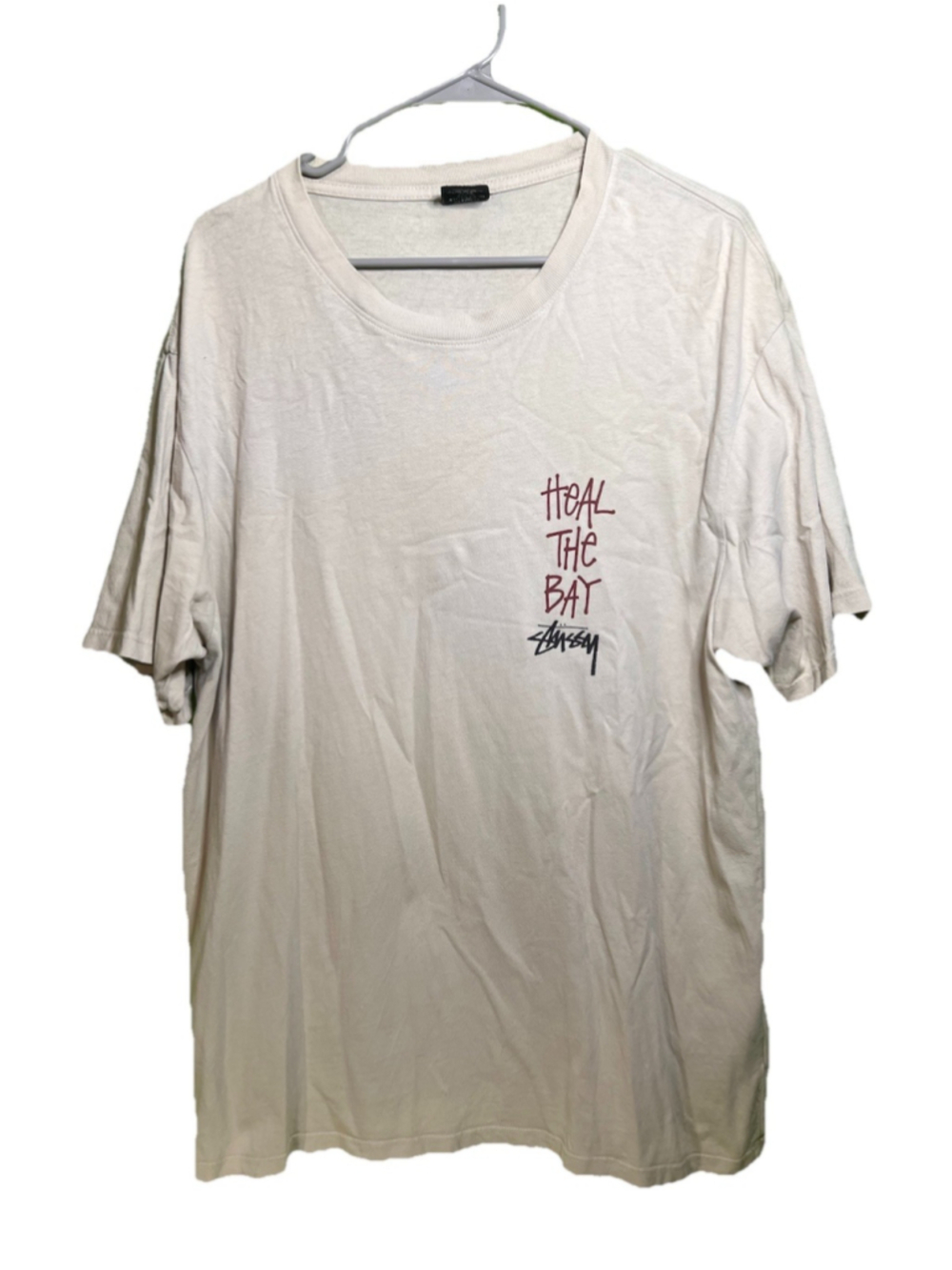 2022 Stussy-Heal The Bay Pigment Dyed Made in USA Pale T Shirt XL